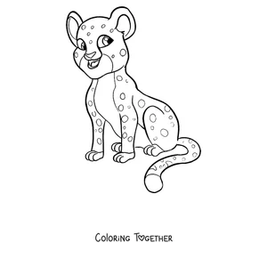 Coloring page of a cheetah cub sitting