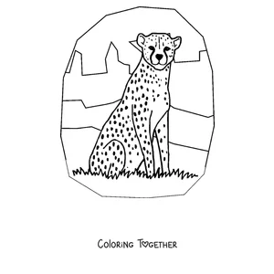 Coloring page of a cheetah sitting in the savanna