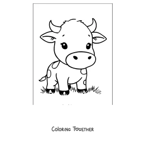Coloring page of chibi cow sitting on the grass