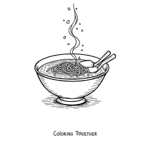 Coloring page of a classic bowl of ramen noodle soup