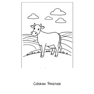 Coloring page of cow strolling in the countryside
