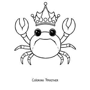 Coloring page of a crab wearing a king's crown