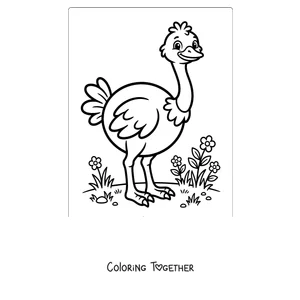 Coloring page of a cute cartoon ostrich