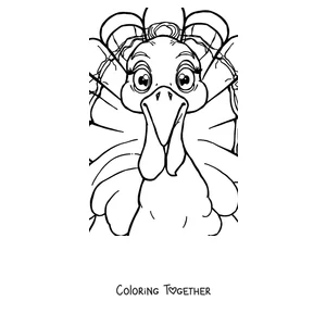 Coloring page of a cartoon turkey with a big smile