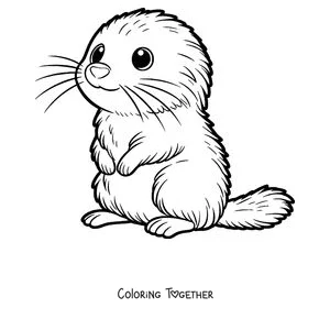 Coloring page of a cute lemming sitting facing forward