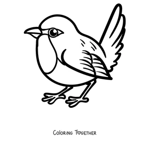 Coloring page of a cute cartoon robin with its tail up