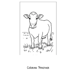 Coloring page of dairy cow grazing in the meadow
