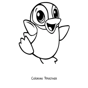Coloring page of a baby penguin dancing