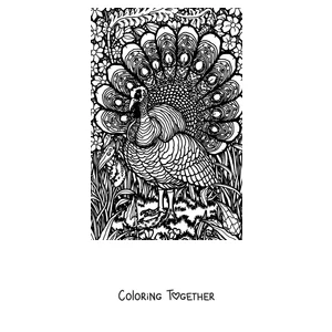 Coloring page of a turkey with feathers full of patterns