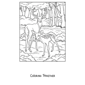 Coloring page of a deer and a fawn in the forest