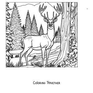 Coloring page of a deer in the pine forest