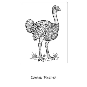 Coloring page of a detailed realistic ostrich