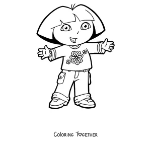 Coloring page of Dora the Explorer waving with her arms open