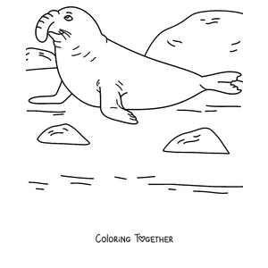 Coloring page of an elephant seal on the beach