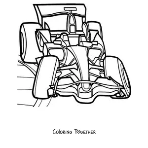 Coloring page of an aerodynamic Formula 1 single-seater seen from the front