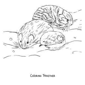 Coloring page of a family of lemmings in the snow