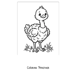 Coloring page of a fluffy ostrich chick