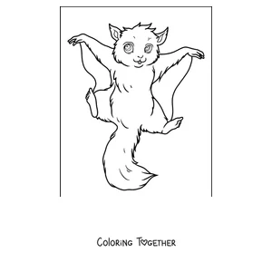 Coloring page of a flying squirrel gliding with its legs spread