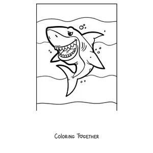 Coloring page of a great white shark showing its teeth