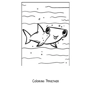 Coloring page of a hammerhead shark with big eyes