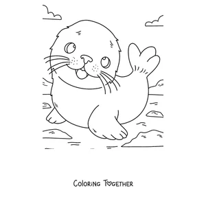 Coloring page of a white harp seal pup
