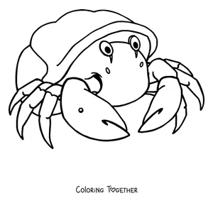 Coloring page of a hermit crab in its shell