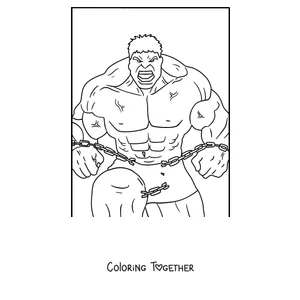 Coloring page of Hulk breaking chains with his fists