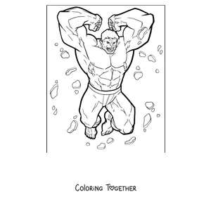 Coloring page of Hulk leaping with his fists raised
