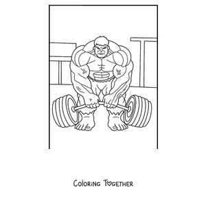 Coloring page of Hulk lifting a giant dumbbell