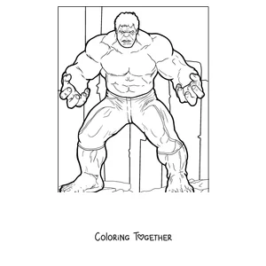 Coloring page of Hulk standing ready for battle