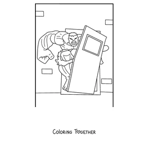 Coloring page of Hulk ripping off a metal door
