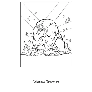 Coloring page of Hulk smashing the ground with his fists