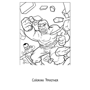 Coloring page of Hulk smashing through a wall