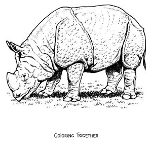 Coloring page of an Indian rhino with plated skin