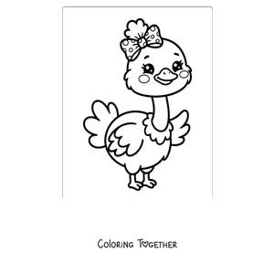 Coloring page of a kawaii ostrich with a bow