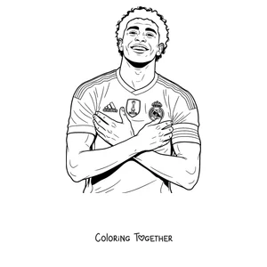 Coloring page of Lamine Yamal celebrating with his arms crossed over his chest
