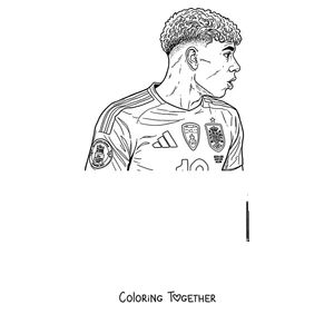 Coloring page of Lamine Yamal in the Spain national team shirt