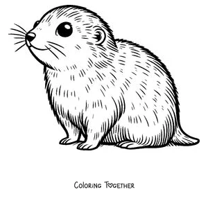 Coloring page of a lemming sitting in profile with whiskers