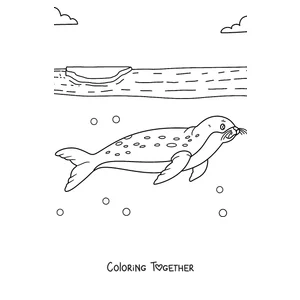 Coloring page of a leopard seal swimming