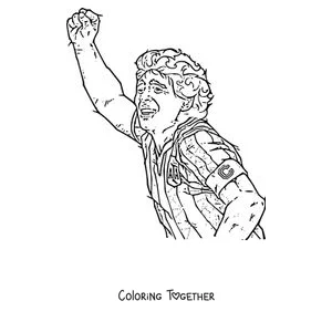 Coloring page of Maradona celebrating a goal with his fist raised