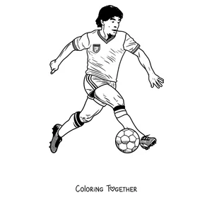 Coloring page of Maradona dribbling with the ball