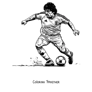 Coloring page of Maradona in action controlling the ball