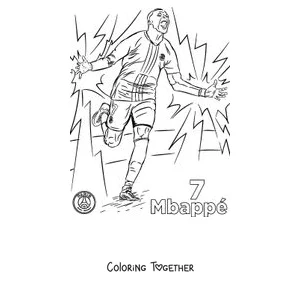 Coloring page of Mbappé celebrating a goal in the number 7 PSG jersey