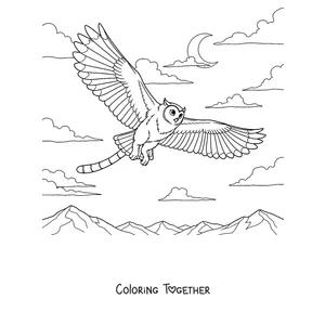 Coloring page of a Meowl flying under the moon