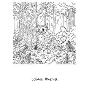 Coloring page of a Meowl in the forest among the trees