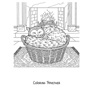 Coloring page of a Meowl sleeping in a basket