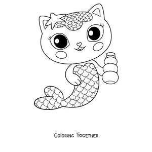 Coloring page of MerCat, the mermaid cat
