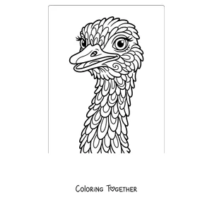 Coloring page of an ostrich head close-up