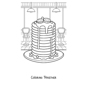 Coloring page of a pancake tower at a diner