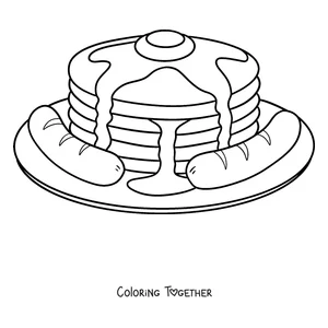 Coloring page of pancakes with syrup served on a plate